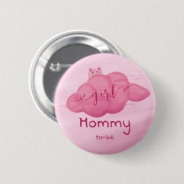Cute Watercolor Cloud Baby Girl Shower Mommy-to-be Button