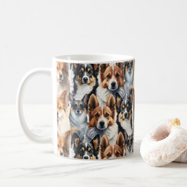 Cute Watercolor Corgi Dog Pattern                  Kaffeetasse (Mit Donut)