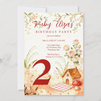 Cute Watercolor Cottagecore Child Birthday Einladung