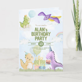 Cute Watercolor Dinosaur Birthday Invitation Karte