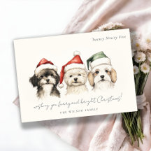 Cute Watercolor Dog Furry and Bright Christmas