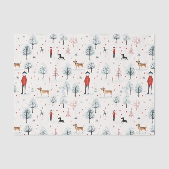 Cute Watercolor Dog Furry and Bright Christmas Seidenpapier (Vorderseite)