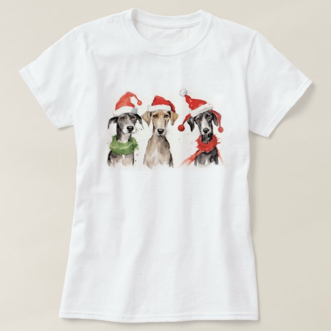 Cute Watercolor Dog Furry and Bright Christmas T-Shirt (Design vorne)