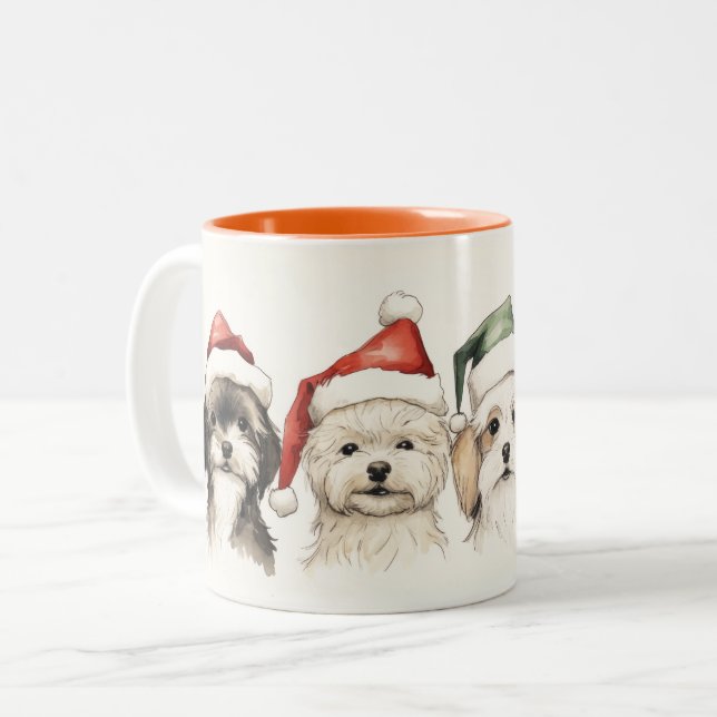 Cute Watercolor Dog Furry and Bright Christmas Zweifarbige Tasse (Vorderseite Links)