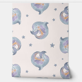 Cute Watercolor Dolphin and Stars Seamless Pattern Tapete