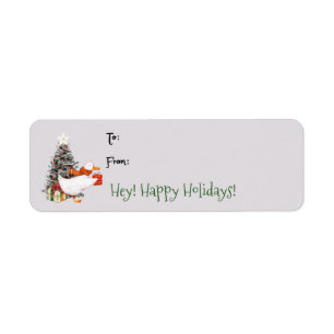 Cute Watercolor Duck Christmas Gift Tag Label