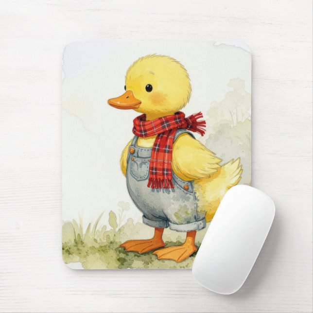 Cute Watercolor Duck In Overalls Mousepad (Mit Mouse)