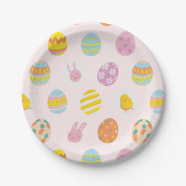 Cute Watercolor Egg Pattern Pink Kids Birthday Pappteller