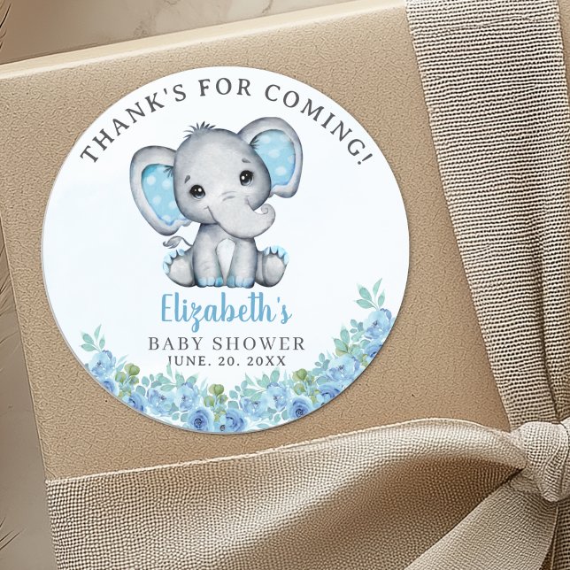 Cute Watercolor Elephant Baby Shower Boy Runder Aufkleber (Von Creator hochgeladen)