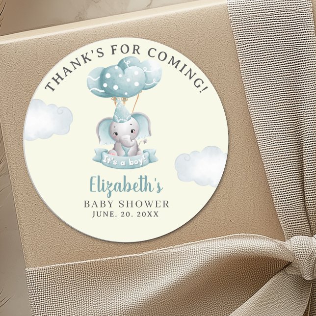  Cute Watercolor Elephant Baby Shower Boy Runder Aufkleber (Von Creator hochgeladen)