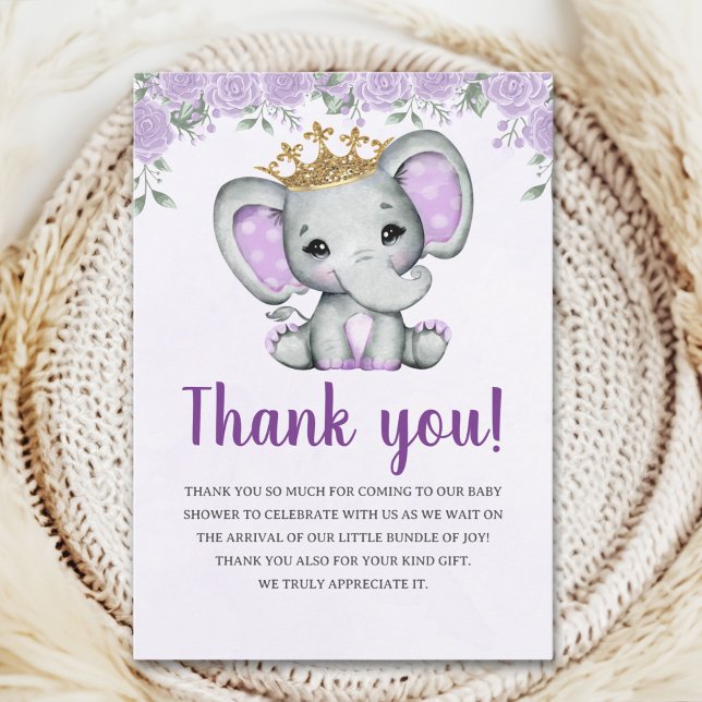 Cute Watercolor Elephant Baby shower girl Dankeskarte (Von Creator hochgeladen)
