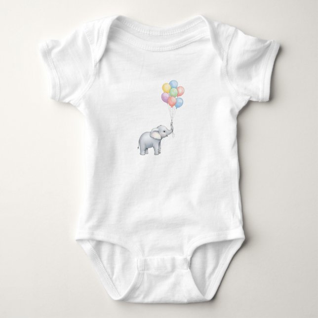 Cute Watercolor Elephant with Pastel Balloons  Baby Strampler (Vorderseite)