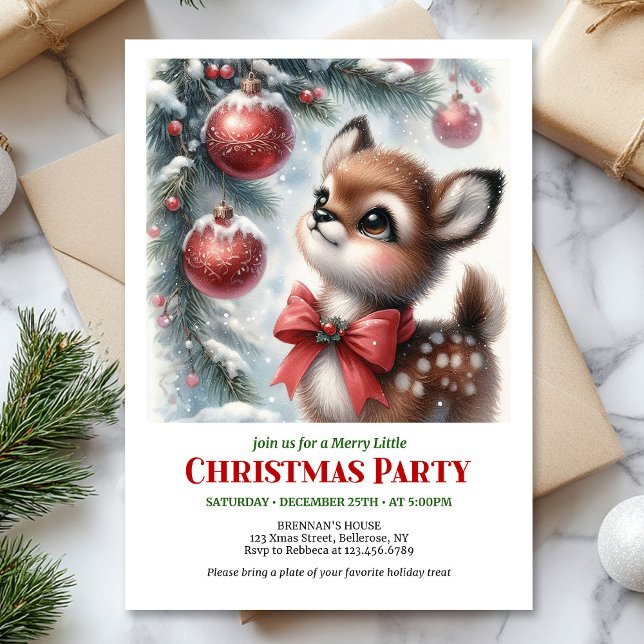 Cute watercolor fawn snowy forest serene winter  einladung (Cute watercolor fawn snowy forest serene winter scene Christmas invite

)