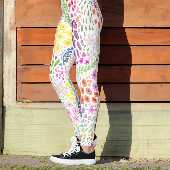 Cute Watercolor Floral Blooming Spring Custom Name Leggings (Von Creator hochgeladen)