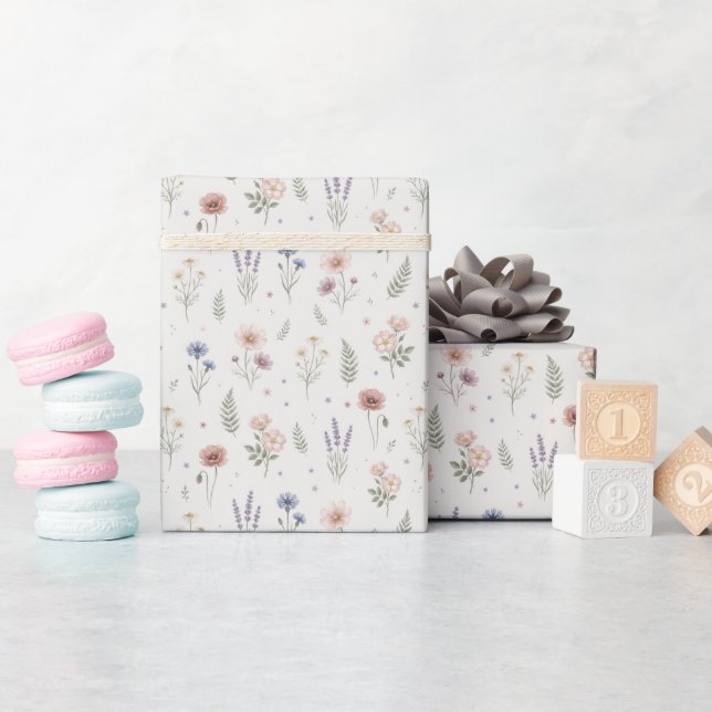 Cute Watercolor Flowers Geschenkpapier (Babyparty)