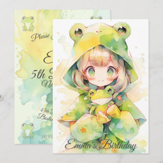 Cute watercolor frog girl birthday einladung