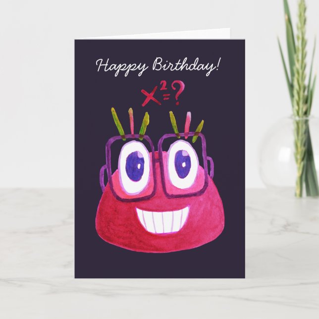 Cute Watercolor Geek Candy Character Math Birthday Karte (Vorderseite)