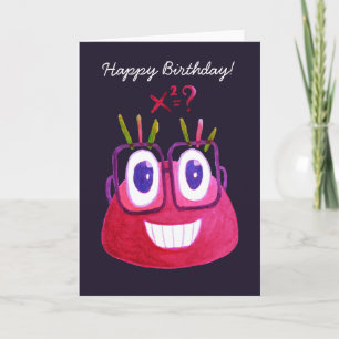 Cute Watercolor Geek Candy Character Math Birthday Karte