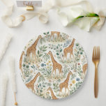 Cute Watercolor Giraffe Pattern Pappteller<br><div class="desc">This charming watercolor giraffe pattern features graceful giraffes surrounded by delicate botanical elements,  leaves,  and wildflowers in soft natural colors. The hand-painted style creates a warm and playful safari atmosphere,  perfect for animal lovers and nature-inspired designs.</div>
