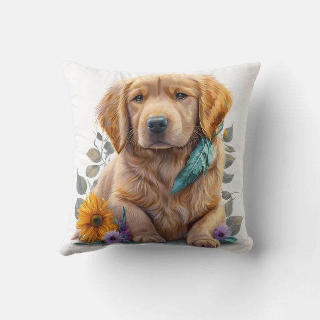 Cute Watercolor Golden Retriever Puppy Dog Kissen (Rückseite)