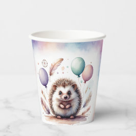 Cute Watercolor Hedgehog with Balloons Birthday Pappbecher