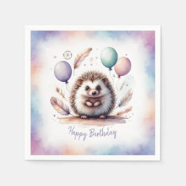 Cute Watercolor Hedgehog with Balloons Birthday  Serviette