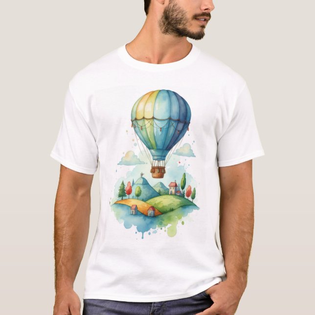 Cute Watercolor Hot Air Balloon T-Shirt (Vorderseite)