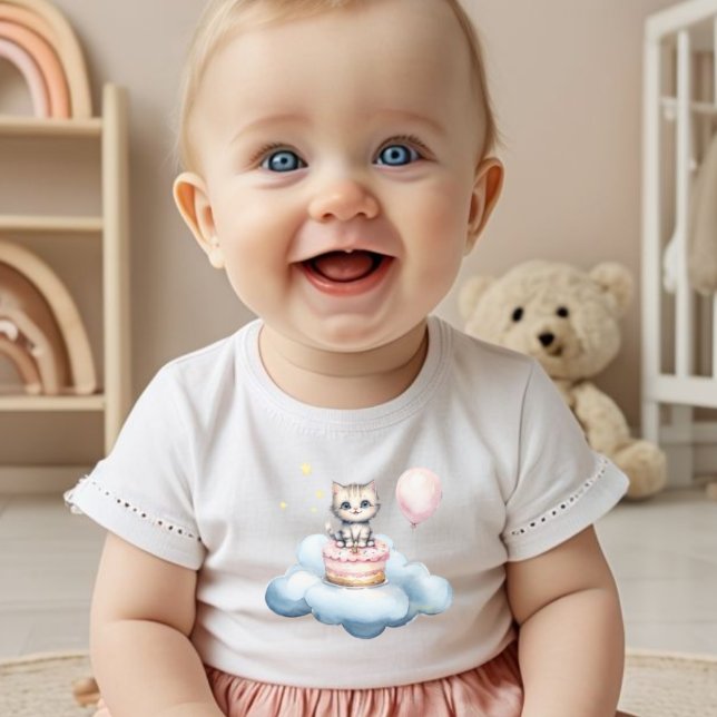 Cute watercolor Kitten Birthday baby T-Shirt (Von Creator hochgeladen)