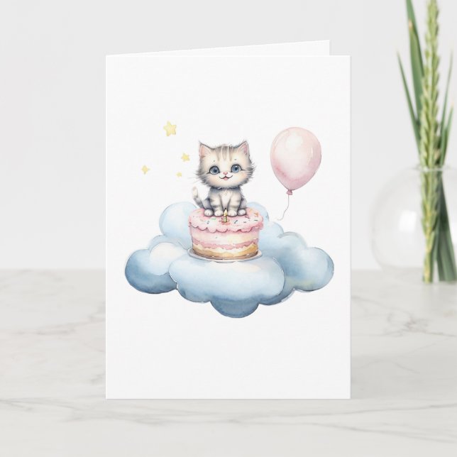Cute watercolor Kitten Birthday Card Karte (Vorderseite)