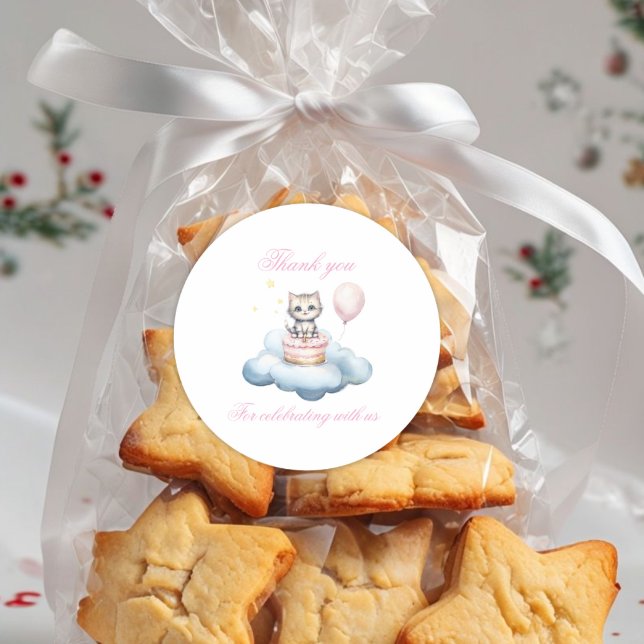 Cute watercolor Kitten thank you  Runder Aufkleber (Von Creator hochgeladen)