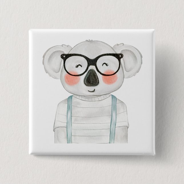 Cute Watercolor Koala with Glasses Button (Vorderseite)