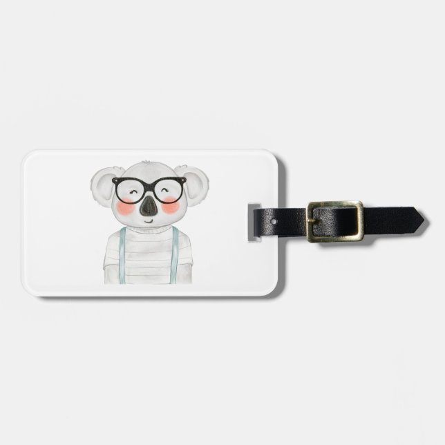 Cute Watercolor Koala with Glasses Gepäckanhänger (Vorderseite horizontal)