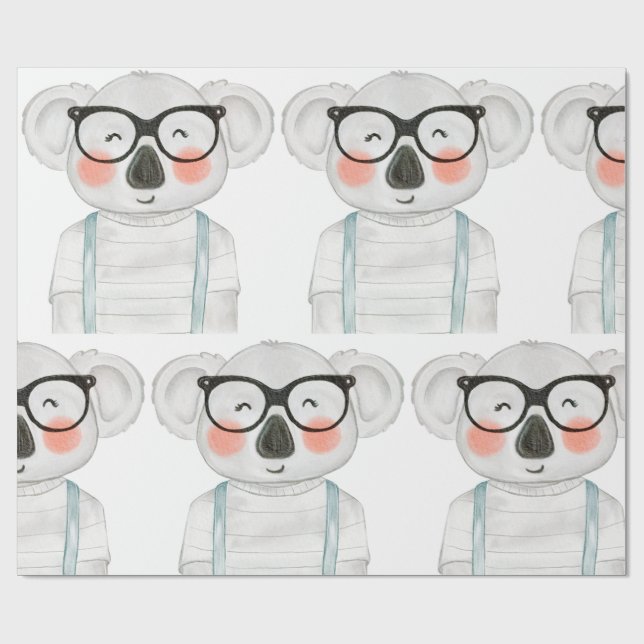 Cute Watercolor Koala with Glasses Geschenkpapier (Flach)