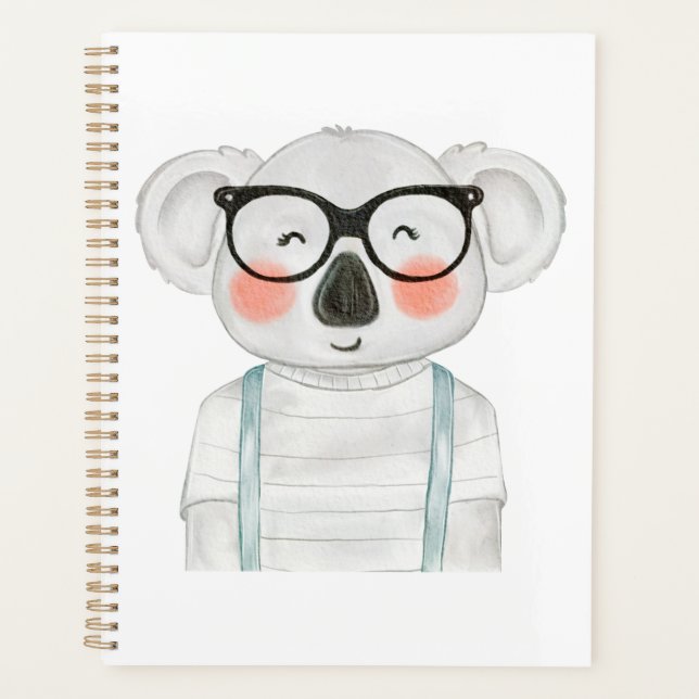 Cute Watercolor Koala with Glasses Planer (Vorderseite)