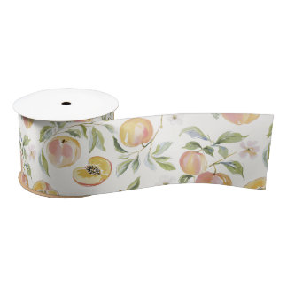 Cute Watercolor Leafy Peach Botanical Satinband