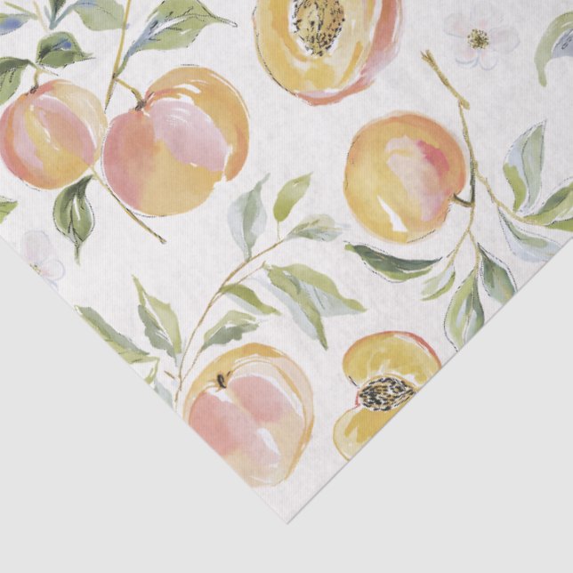 Cute Watercolor Leafy Peach Botanical Seidenpapier (Detail)