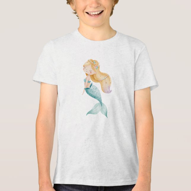 Cute Watercolor Mermaid Girl Illustration Tri-Blend Shirt (Vorderseite)