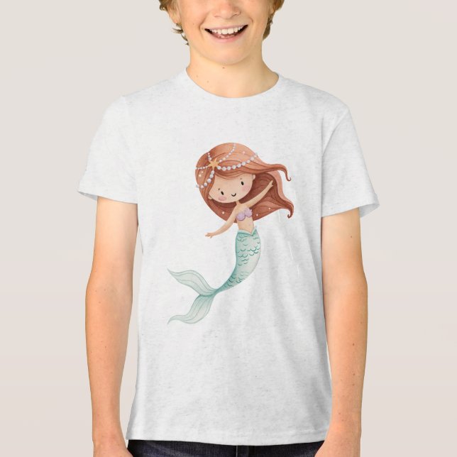 Cute Watercolor Mermaid Illustration Tri-Blend Shirt (Vorderseite)