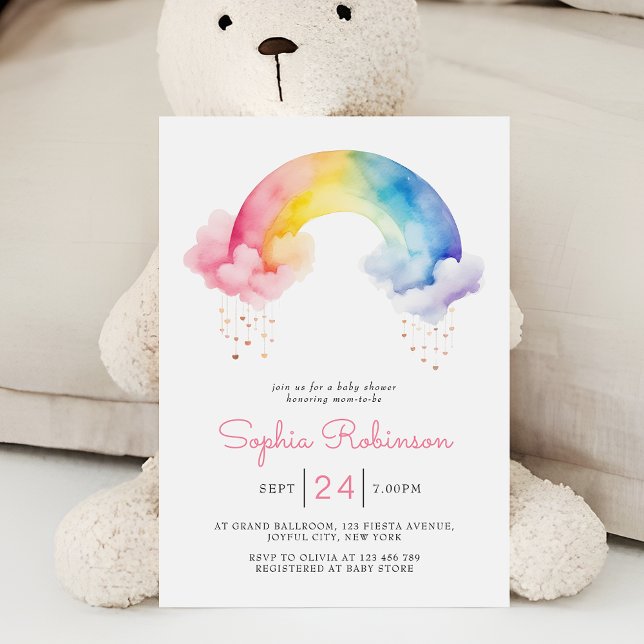 Cute Watercolor Modern  Rainbow Baby Shower Einladung (Von Creator hochgeladen)