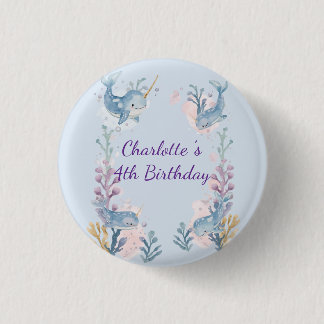 Cute Watercolor Narwhal Whale fish Seamless Sea Button