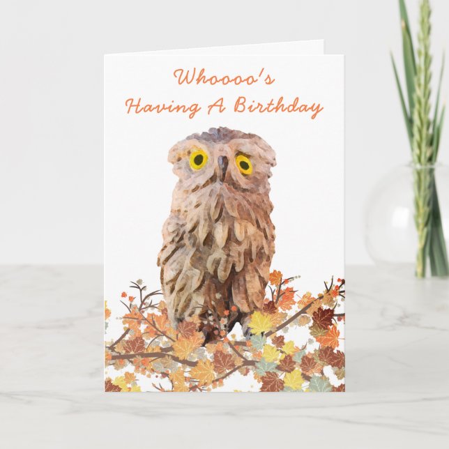 Cute Watercolor Owl On Branch Custom Karte (Vorderseite)