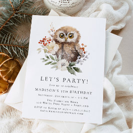Cute Watercolor Owl Winter Birthday Party Einladung
