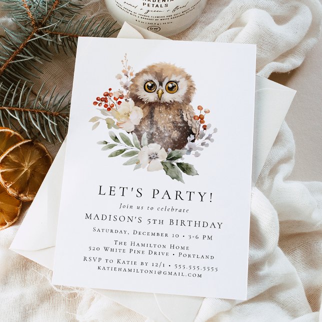 Cute Watercolor Owl Winter Birthday Party Einladung (Von Creator hochgeladen)