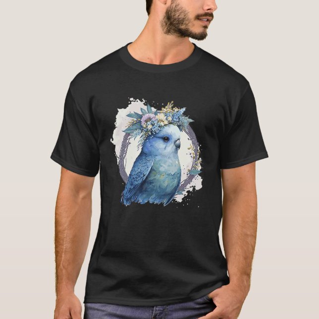 Cute Watercolor Parakeet Budgie Bird Flower Crown  T-Shirt (Vorderseite)