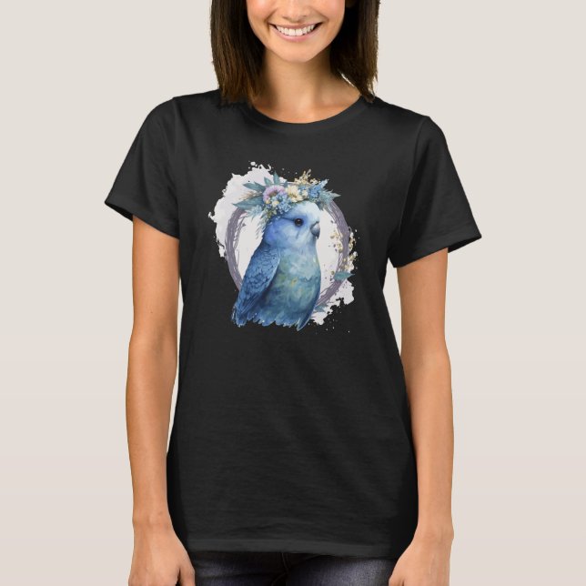 Cute Watercolor Parakeet Budgie Bird Flower Crown  T-Shirt (Vorderseite)