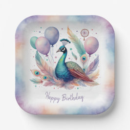 Cute Watercolor Peacock Balloons Birthday  Pappteller