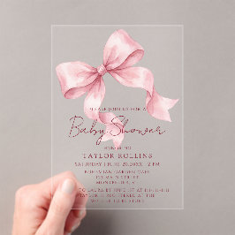 Cute Watercolor Pink Bow Baby Shower Invitation Acryleinladungen