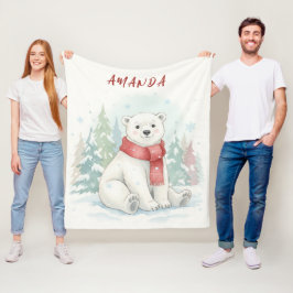 Cute watercolor Polar Bear Winter  Fleecedecke