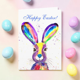 Cute Watercolor Rabbit Bunny Hare Easter Floral Dankeskarte