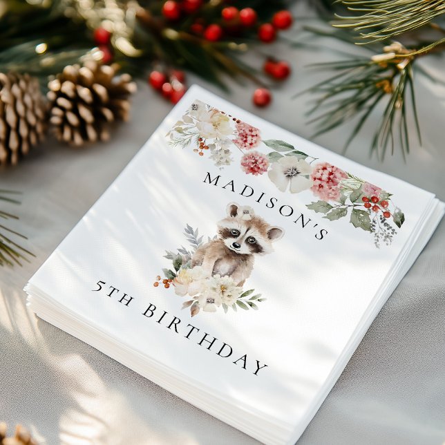 Cute Watercolor Raccoon Birthday Party Serviette (Von Creator hochgeladen)